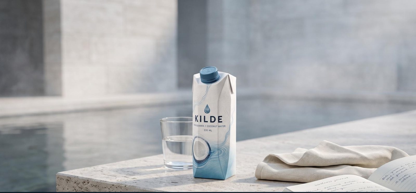 KILDE carton beside a folded towel on a sauna bench