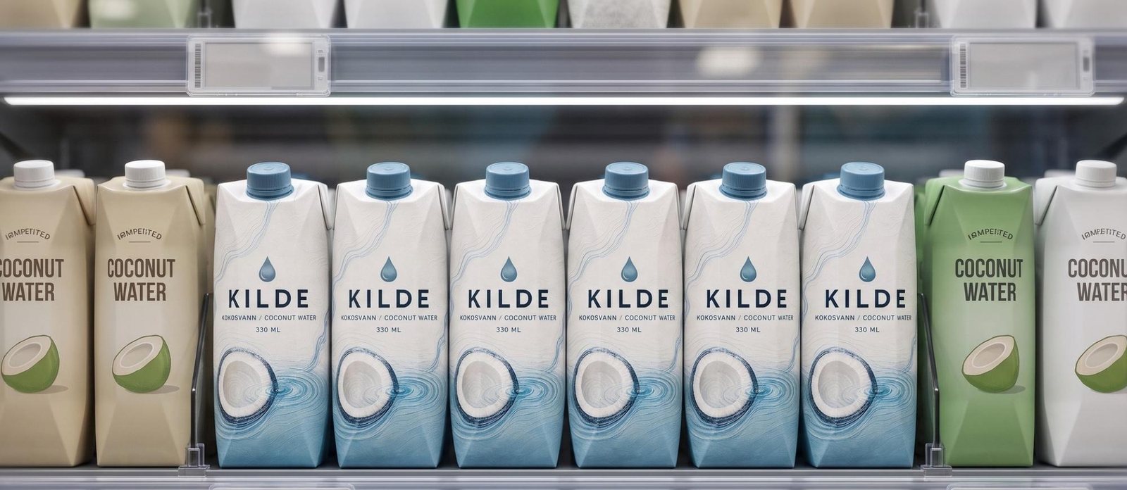 KILDE cartons faced on a grocery shelf