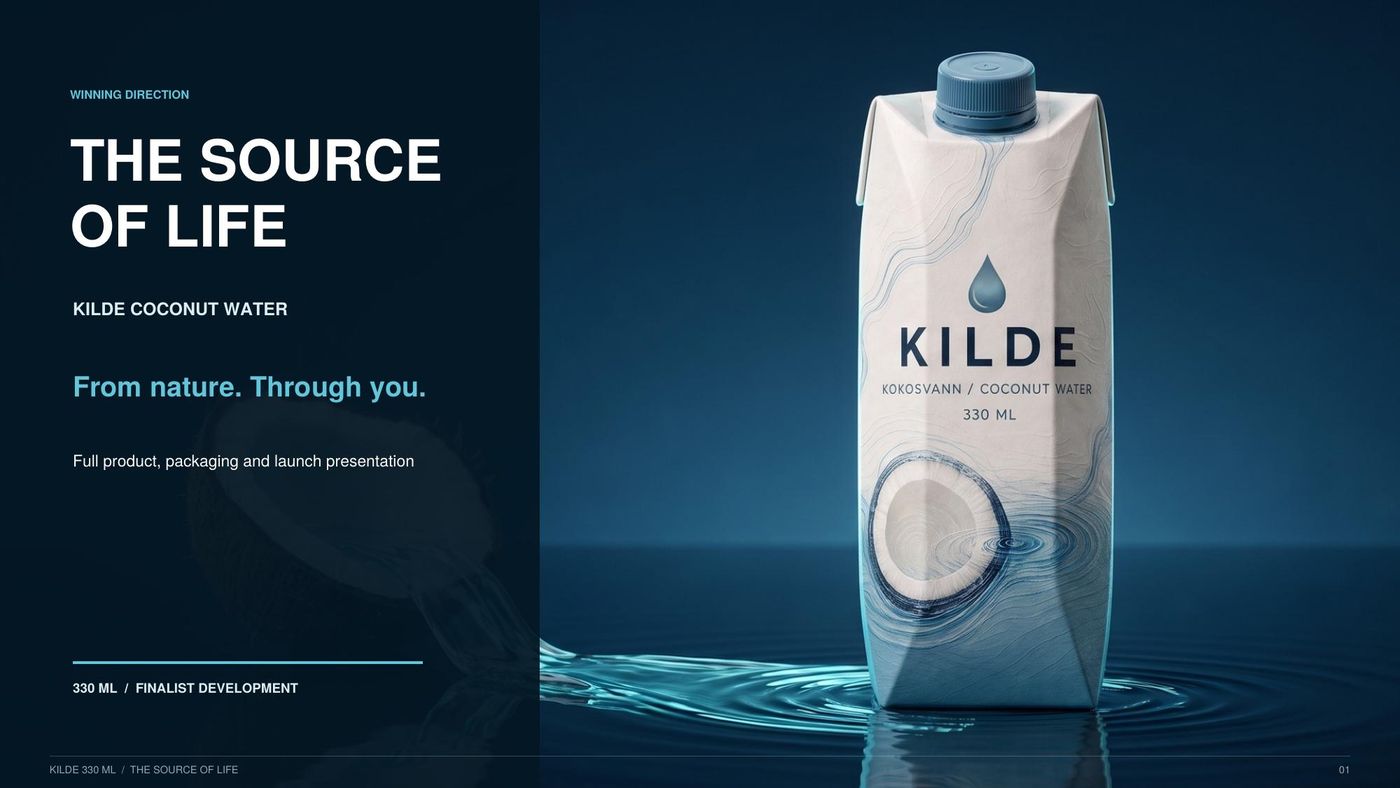 The Source of Life — cover: KILDE 330 ml carton standing in dark rippling water