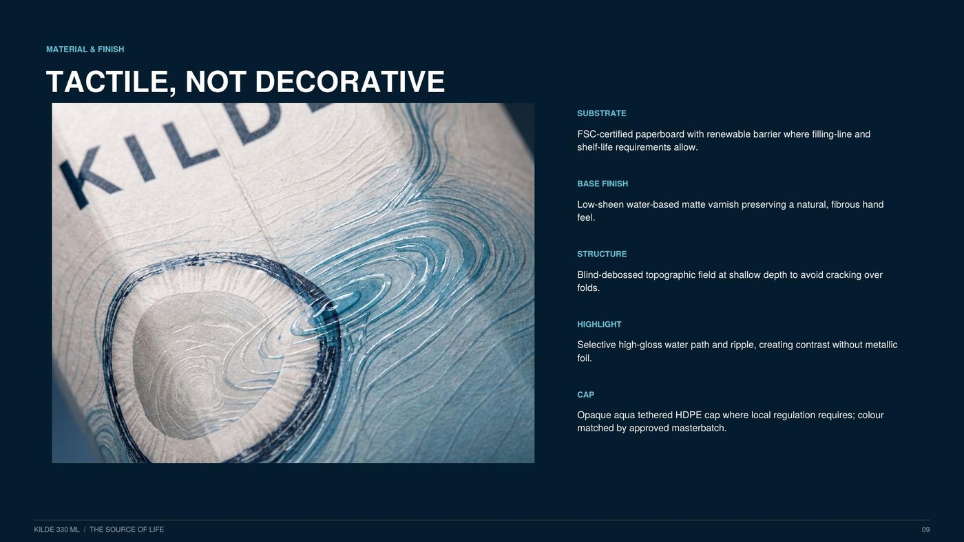 Tactile finish — debossed topography and spot-gloss ripple macro